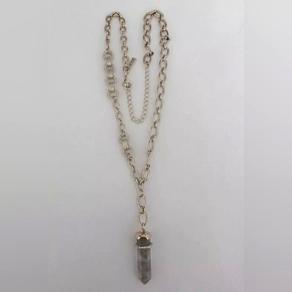 WHITE HOUSE BLACK MARKET GOLD TONE CUT CRYSTAL GREY STONE 21"-25" NECKLACE NWOT